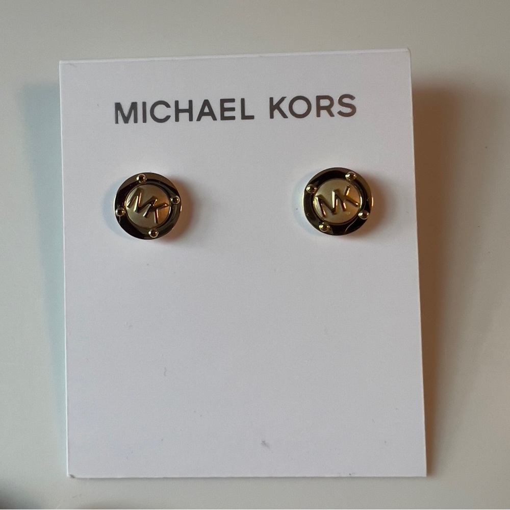 Michael Kors  logo  Gold Tone Round Stud Earring